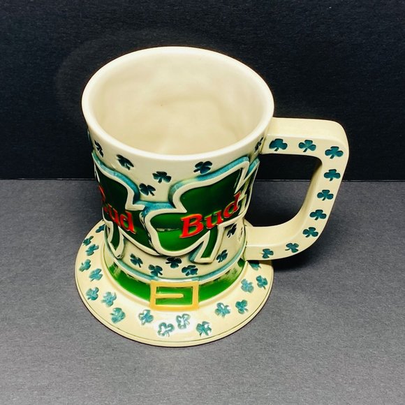 Vintage Budweiser St. Patrick's Day Tip O' The Hat Beer Mug Stein 1995 Shamrocks - Picture 2 of 12
